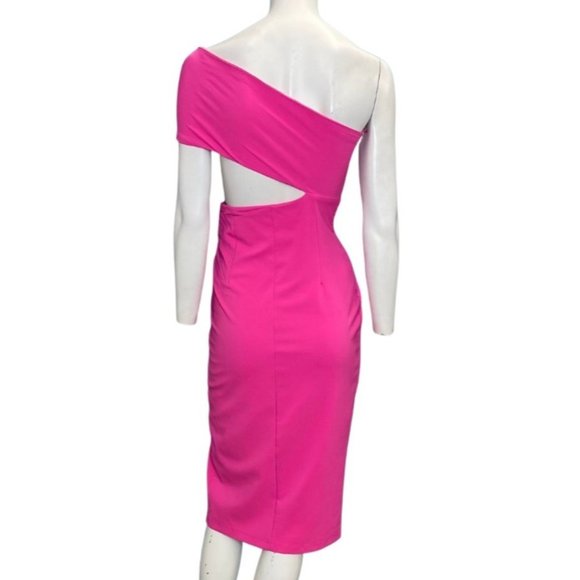 La Pateau One Shoulder High Slit Cocktail Dress Hot Pink Size Large NWT - Picture 4 of 5